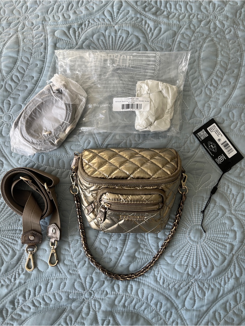 MZ Wallace Micro Crosby Sling - Antique Gold - Like New
